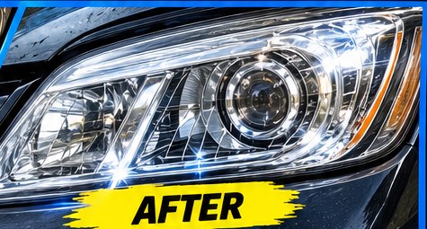 After: the same headlight restored to a clear lens
