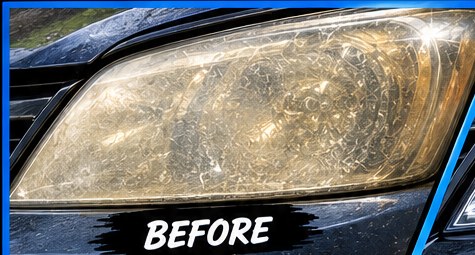 Before: a yellowed, oxidized headlight lens